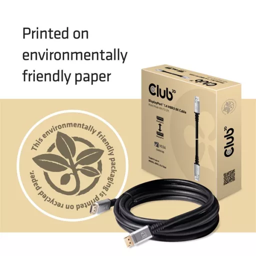 Club 3D Kábel - CAC-1069 (DisplayPort 1.4 HBR3 8K @60Hz, 32.4Gbps, 4m, 24AWG, DSC 1.2, VESA, M/M)