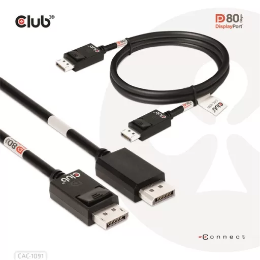 Club 3D Kábel - CAC-1091 (DisplayPort 2.1,  DP80, 4K240Hz, 1.2m, Bidirectional, M/M)