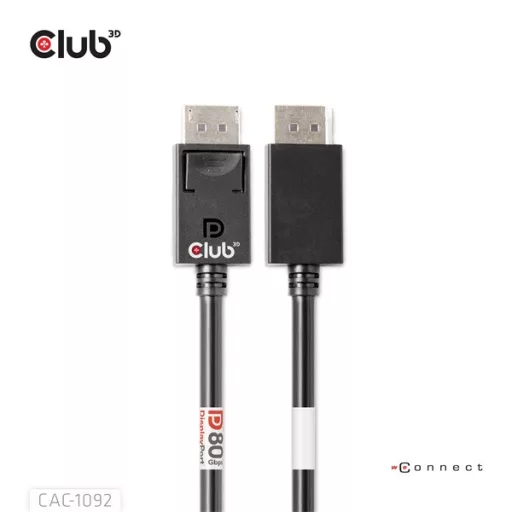 Club 3D Kábel - CAC-1092 (DisplayPort 2.1, DP80, 8K240Hz, 1.6m, Bi-Directional, M/M)