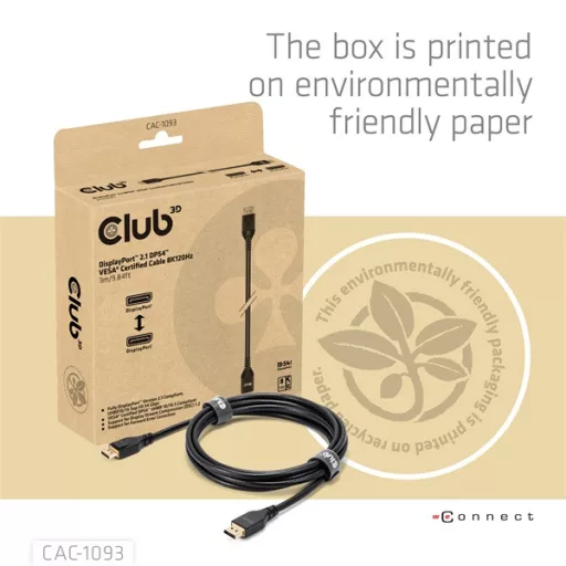 Club 3D Kábel - CAC-1093 (DisplayPort 2.1, 8K120Hz, 3m, DP54, VESA tanúsítvány, M/M)