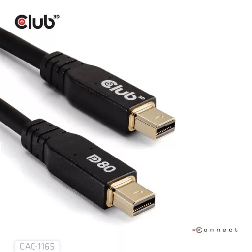 Club 3D Kábel - CAC-1165 (Mini DisplayPort  M/M, DP80, 80Gbps, 1m, 4K240Hz/8K60Hz/10K60Hz)