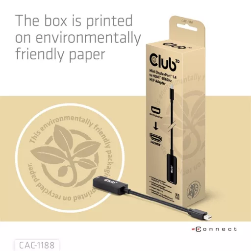 Club 3D Átalakító - CAC-1188 (Mini DisplayPort 1.4 to HDMI 8K60Hz, aktív, HDCP 2.2, 9cm)
