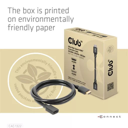 Club 3D Kábel - CAC-1322 (HDMI 2.1 Ultra High Speed, 4K120Hz 8K60Hz, 30AWG, 48Gbps, 1m, M/F)