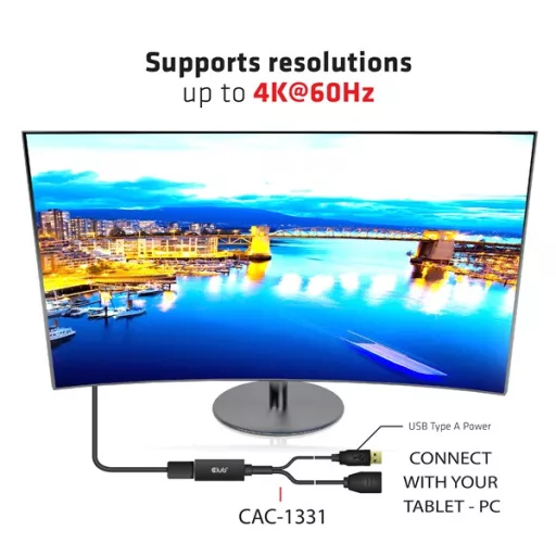 Club 3D Átalakító - CAC-1331 (HDMI 2.0 to DisplayPort 1.2 4K60Hz HDR M/F, USB-A táp, 25cm)