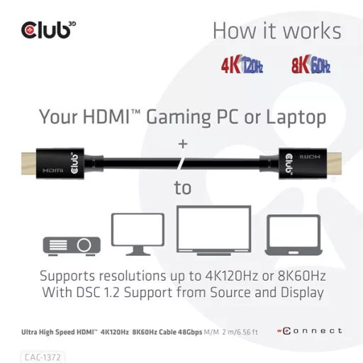 Club 3D Kábel - CAC-1372 (HDM 2.1, 4K120Hz, 8K60Hz, 48Gbps, 2m, M/M)