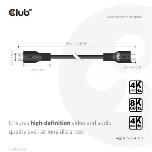 Club 3D Kábel - CAC-1378 (HDMI 2.1 Ultra High Speed, 240Hz, 48Gbps, M/M, 7.5m)