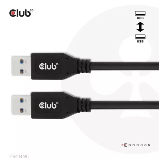 Club 3D kábel - CAC-1409 (USB-A Gen2, M/M, 10Gbps, 3A, 15W, 5V/3A, 0.5m)