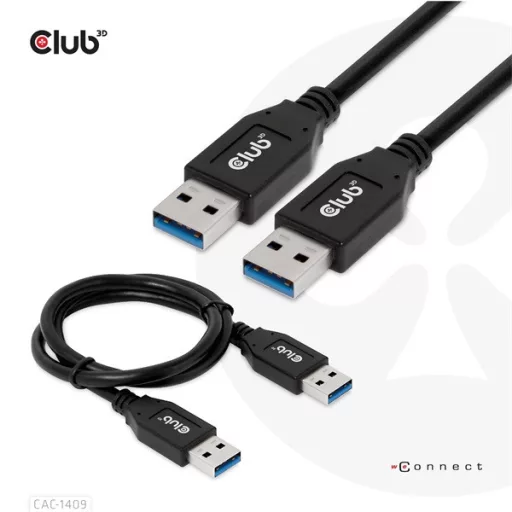 Club 3D kábel - CAC-1409 (USB-A Gen2, M/M, 10Gbps, 3A, 15W, 5V/3A, 0.5m)