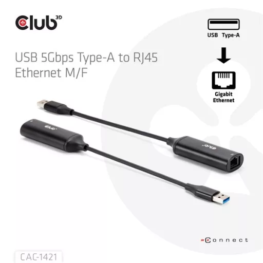 Club 3D Átalakító - CAC-1421 (USB-A to RJ45, 5 GBps, M/F)