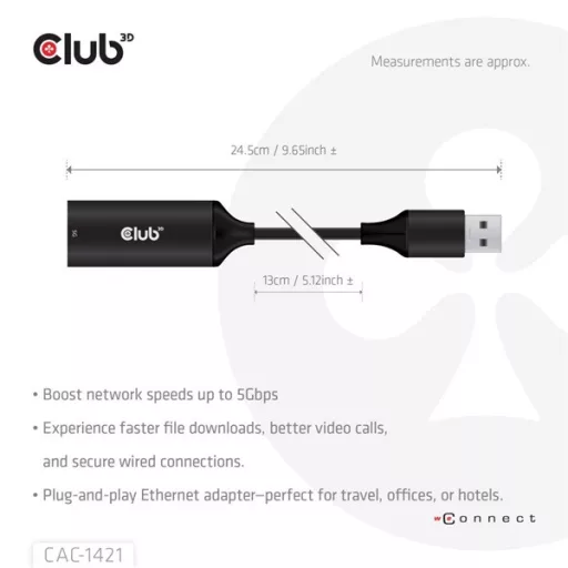 Club 3D Átalakító - CAC-1421 (USB-A to RJ45, 5 GBps, M/F)