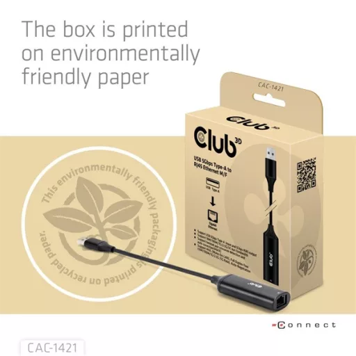 Club 3D Átalakító - CAC-1421 (USB-A to RJ45, 5 GBps, M/F)