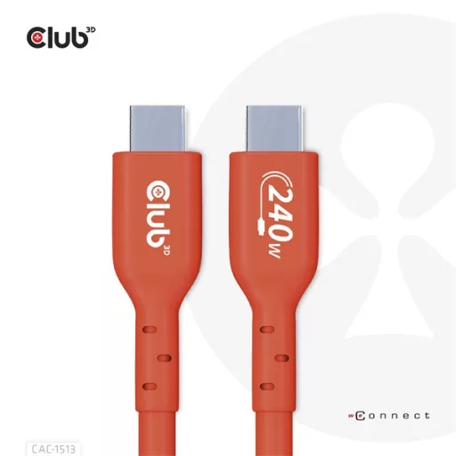 Club 3D Kábel - CAC-1513 (USB2 USB-C Bidirektional, 480Mb/s, PD 240W, USB-IF Certified, M/M, 3m)