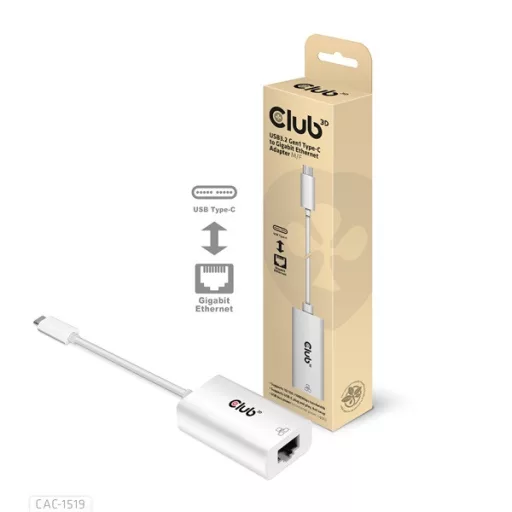 Club 3D Átalakító - CAC-1519 (3.2 USB-C Gen 1 to RJ45 1GB Ethernet, aktív)