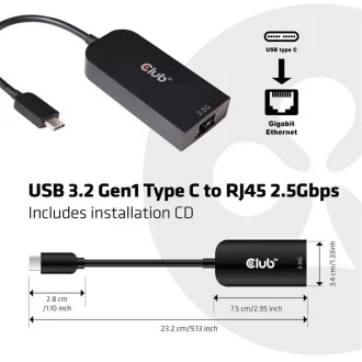   Club 3D Átalakító - CAC-1520 (3.2 USB-C Gen 1 to RJ45, 2,5GB Ethernet)