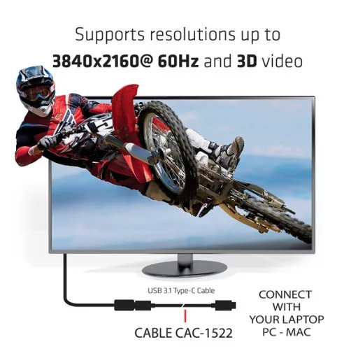 Club 3D Kábel - CAC-1522 (3.1 USB-C Gen 1 to 3.1 USB-C Gen 1, 10Gbps, 100W PD, 4K60Hz, M/M, 0,8m)