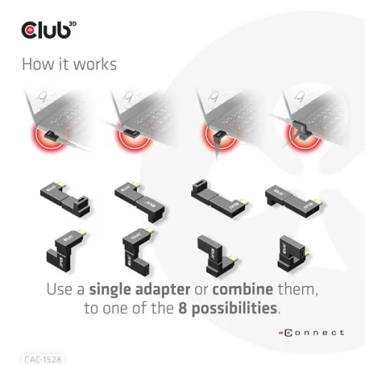 Club 3D Átalakító - CAC-1528 (USB-C Gen 2 to USB-C Gen 2, 90 fokos adapter, 10Gbps, 4k120Hz)