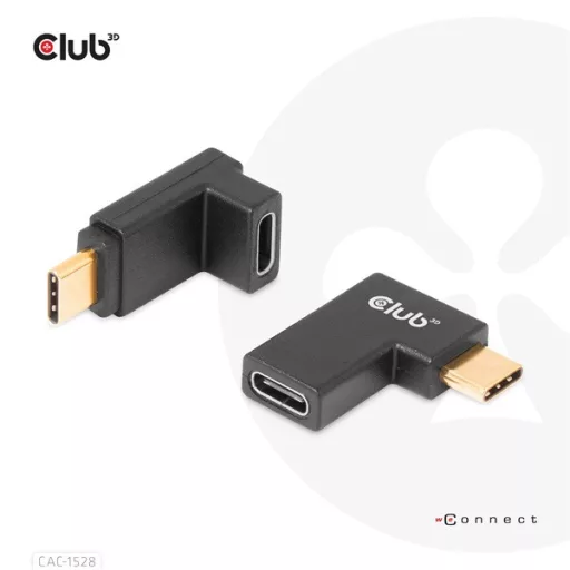 Club 3D Átalakító - CAC-1528 (USB-C Gen 2 to USB-C Gen 2, 90 fokos adapter, 10Gbps, 4k120Hz)
