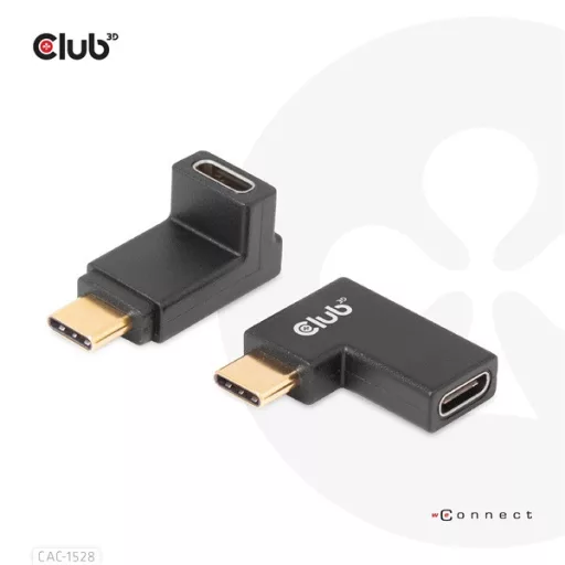 Club 3D Átalakító - CAC-1528 (USB-C Gen 2 to USB-C Gen 2, 90 fokos adapter, 10Gbps, 4k120Hz)