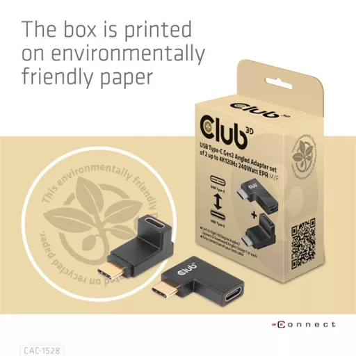 Club 3D Átalakító - CAC-1528 (USB-C Gen 2 to USB-C Gen 2, 90 fokos adapter, 10Gbps, 4k120Hz)