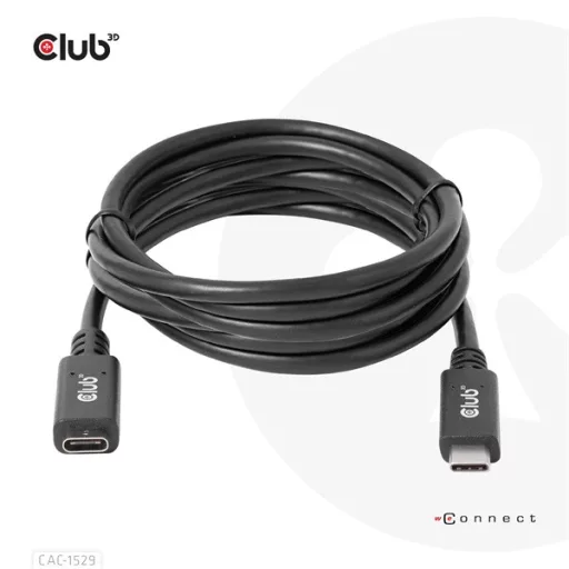 Club 3D Kábel - CAC-1529 (USB-C Gen 1 to USB-C, 5Gbps, 60W, 4K60Hz, M/F, 2m)