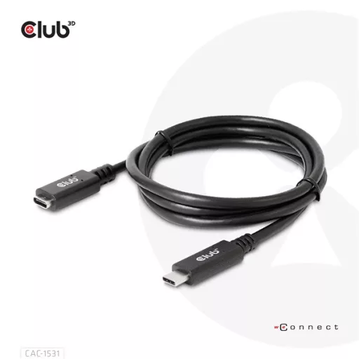 Club 3D Kábel - CAC-1531 (USB-C Gen 1 to USB-C, 5Gbps, 60W, 4K60Hz, M/F, 1m)