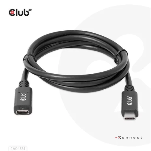 Club 3D Kábel - CAC-1531 (USB-C Gen 1 to USB-C, 5Gbps, 60W, 4K60Hz, M/F, 1m)