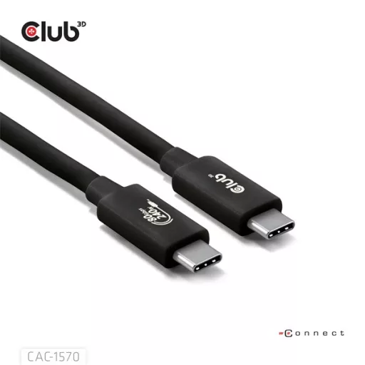 Club 3D Kábel - CAC-1570 (USB4 USB-C, 240W PD, 80Gbps, 8K240Hz, 4K540Hz, Bidirectional, fekete, M/M, 1,2m)