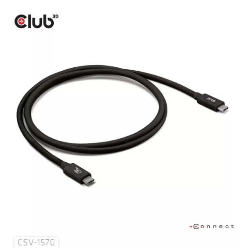 Club 3D Kábel - CAC-1570 (USB4 USB-C, 240W PD, 80Gbps, 8K240Hz, 4K540Hz, Bidirectional, fekete, M/M, 1,2m)