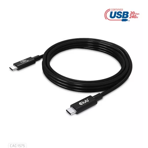 Club 3D Kábel - CAC-1575 (USB4 USB-C Gen 2x2, Bi-Directional USB-IF, 4K60Hz, 20Gbps, PD 240W(48V/5A) EPR M/M, 2m)