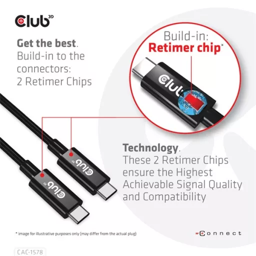 Club 3D Kábel - CAC-1578 (USB4 USB-C Gen 3x2, Bi-directional, 8K60Hz, 40Gbps, 240W PD, EPR, M/M, 2m)