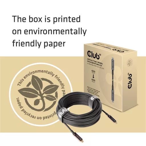 Club 3D Kábel - CAC-1589 (3.2 USB-C Gen 2 to 3.2 USB-C Gen 2, aktív, optikai, 60W PD, 4K60Hz, Bidirectional, M/M, 20m)
