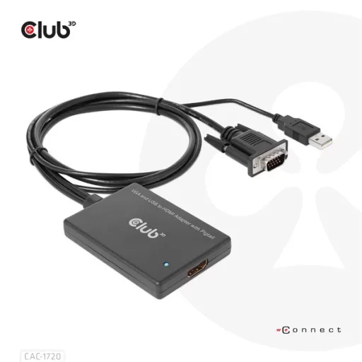 Club 3D Átalakító - CAC-1720 (USB-A & VGA to HDMI, M/F, 0.6m, 28AWG, Full HD 1080p)