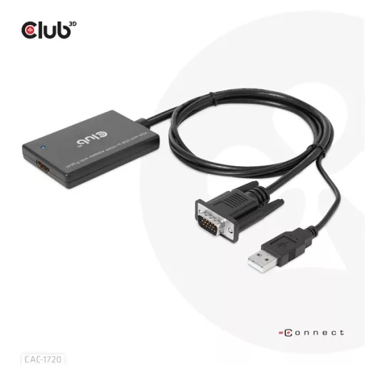Club 3D Átalakító - CAC-1720 (USB-A & VGA to HDMI, M/F, 0.6m, 28AWG, Full HD 1080p)