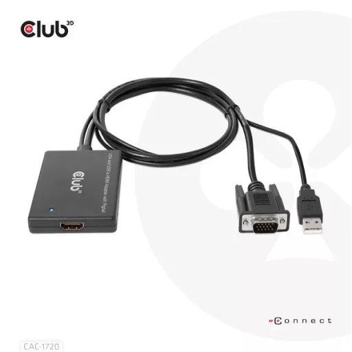 Club 3D Átalakító - CAC-1720 (USB-A & VGA to HDMI, M/F, 0.6m, 28AWG, Full HD 1080p)