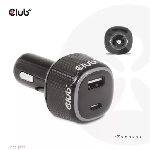 Club 3D Autós Töltő - CAC-1922 (63W, USB-A, USB-C, 12-24V, QC3.0)