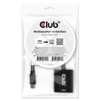   Club 3D Átalakító - CAC-2113 (Mini DisplayPor 1.1a to VGA, fekete, aktív, 1920x1200@60Hz, kompatibilis AMD/Nvidia/Intel)