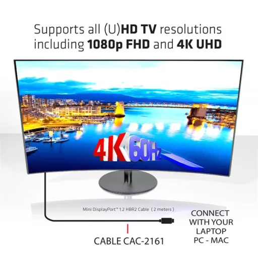 Club 3D Kábel - CAC-2161 (Mini DisplayPort 1.2 M/M, 4K60Hz, HBR2, 2m)