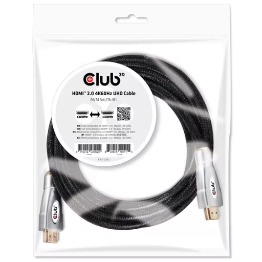 Club 3D Kábel - CAC-2312 (HDMI 2.0, 4K60Hz UHD, HDR, 5m, aranyozott, 18Gbps, Bidirectional)