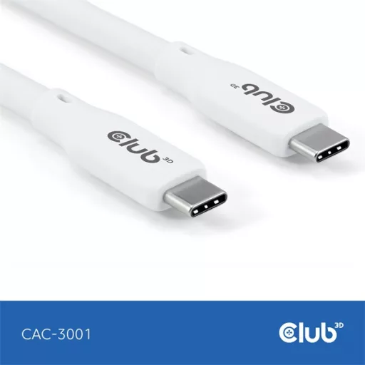 Club 3D Kábel - CAC-3001 (USB-C, PD 240W, 20Gbps, 4K60Hz, fehér, M/M, 2m)