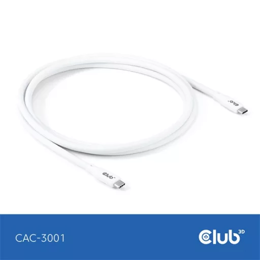Club 3D Kábel - CAC-3001 (USB-C, PD 240W, 20Gbps, 4K60Hz, fehér, M/M, 2m)