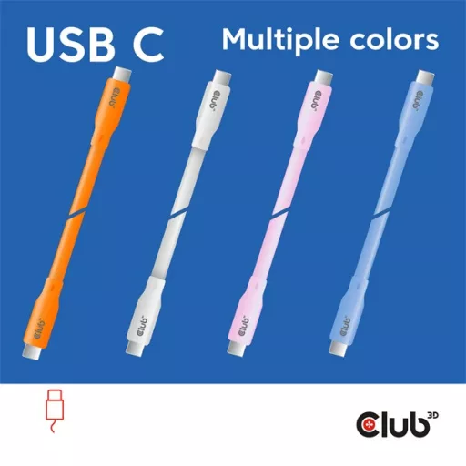 Club 3D Kábel - CAC-3003 (USB-C, PD 240W, 20Gbps, 4K60Hz, kék, M/M, 2m)