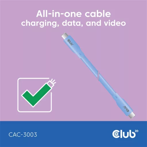 Club 3D Kábel - CAC-3003 (USB-C, PD 240W, 20Gbps, 4K60Hz, kék, M/M, 2m)