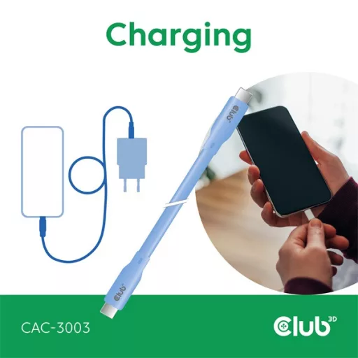 Club 3D Kábel - CAC-3003 (USB-C, PD 240W, 20Gbps, 4K60Hz, kék, M/M, 2m)