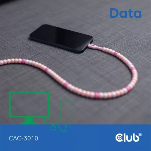 Club 3D Kábel - CAC-3010 (USB-C, PD 240W, 20Gbps, 4K60Hz, pink, M/M, 2m)