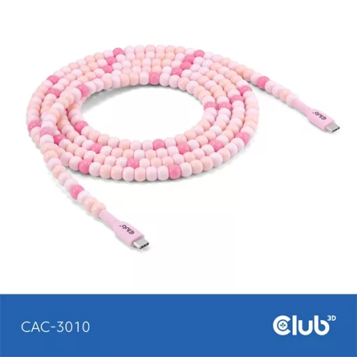 Club 3D Kábel - CAC-3010 (USB-C, PD 240W, 20Gbps, 4K60Hz, pink, M/M, 2m)
