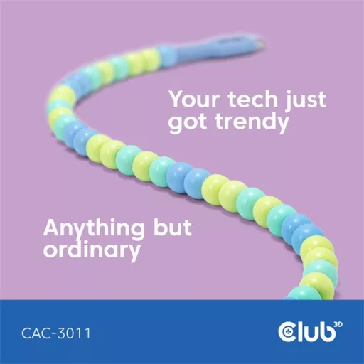Club 3D Kábel - CAC-3011 (USB-C, PD 240W, 20Gbps, 4K60Hz, kék, M/M, 2m)