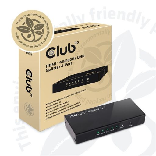 Club 3D Splitter - CSV-1380 (HDMI 2.0, 4K@60Hz UHD, 4 port, 3D támogatás, HDCP 1.4/2.2)