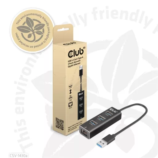 Club 3D USB Hub - CSV-1430A (3.2 USB-A to 3xUSB-A, RJ45)