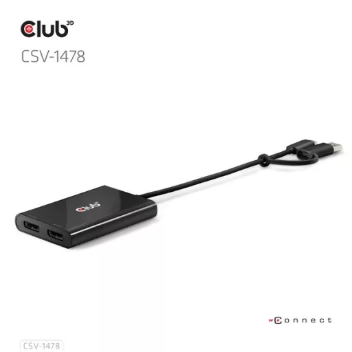 Club 3D Video Splitter - CSV-1478 (4K60HZ, 3.2 USB-C (USB-A adapterrel) to 2xDisplayPort)
