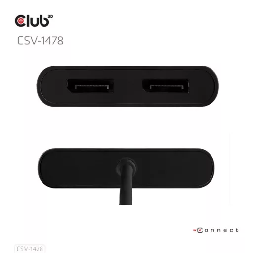 Club 3D Video Splitter - CSV-1478 (4K60HZ, 3.2 USB-C (USB-A adapterrel) to 2xDisplayPort)